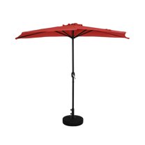 9 ft Half Market Umbella with Black Round Free Standing Plastic Base, Red