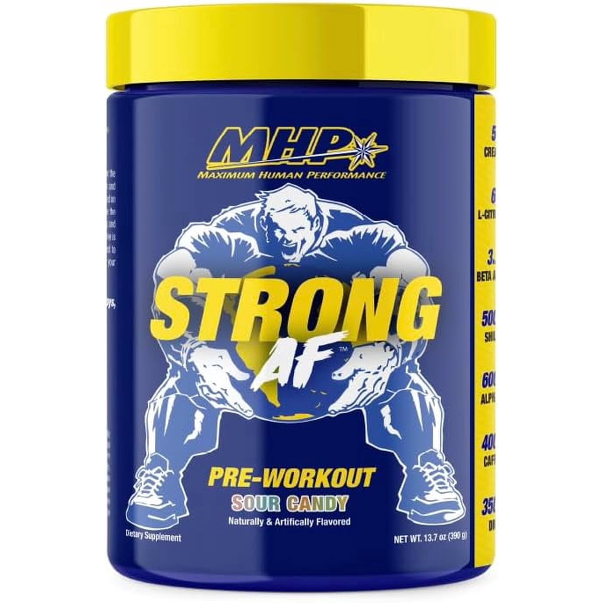 MHP Strong AF, Pre-Workout, Muscle Building, Strength, Performance, Creatine, Shilajit, Beta Alanine, Citrulline, Alpha-GPC, Sour Candy, 40 Servings