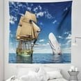 thumbnail image 1 of Whale Tapestry, Ocean Lover Pirate Flag Ship Sails Ornament with Big Mammal Fish Illustration, Fabric Wall Hanging Decor for Bedroom Living Room Dorm, 5 Sizes, White and Blue, by Ambesonne, 1 of 1