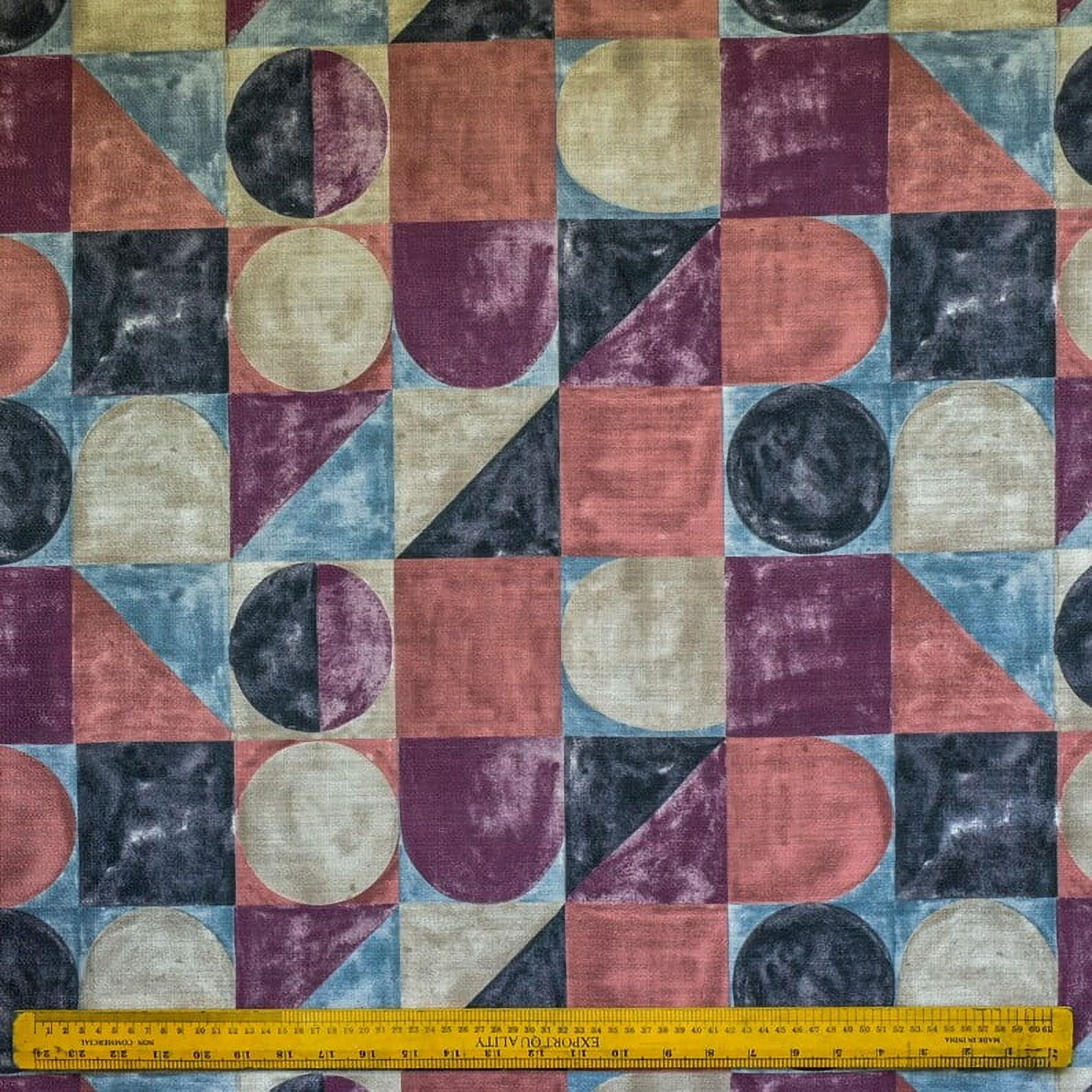 Fabric Mart Direct Squares & Circles Fabric By The Yard, 12 Continuous Yards Burgundy Printed Cotton Fabric, Upholstery Fabric, Curtain & Drapery Fabric, Fabric For Pillows