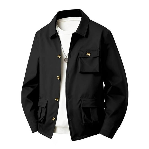pstuiky manga larga para hombre, Abrigo informal de manga larga con cuello vuelto y cremallera para hombre, color liso, a la moda salir tops m