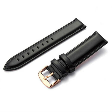 18mm Black Classic Luxury Top Layer Genuine Leather Watch Band Replacement Strap Belt Stainless Steel Rose Gold Pin Clasp with