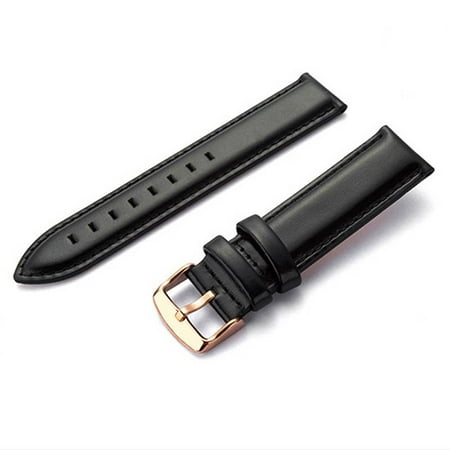 18 Mm Rose - 18mm Black Classic Luxury Top Layer Genuine Leather Watch Band Replacement Strap Belt Stainless Steel Rose Gold Pin Clasp with Tools