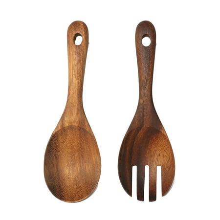 

2PCS Kitchen Natural Wooden Spoon Set Salad Dinner Serving Spoons Server Wood Fork Spoon Cutlery Set Cooking Tools