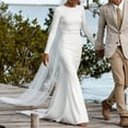thumbnail image 4 of Vestido de novia SHANDUAO satinado sin espalda de manga larga marfil-12, 4 of 6