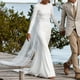 thumbnail image 4 of Vestido de novia SHANDUAO satinado sin espalda de manga larga marfil-12, 4 of 6