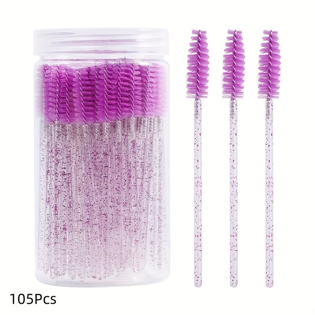 QJUHUNG 105pcs Disposable Mascara Wands & Eyebrow Spoolies - Crystal Eyelash Brushes with Colorful Handles Nylon Bristles ABS Plastic Rods Perfect for Eyelash Extensions & Makeup Appli