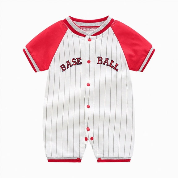 WUANDIXFA Newborn Baby Boy Clothes 3 6 9 12 18 Months Cute Summer Cotton Short Sleeve Romper, Baby Boy Summer Romper Bubble Romper Baby Clothes Baby Rompers,Red,0-3 Months