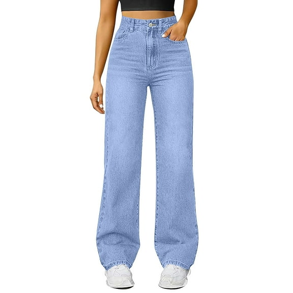 FUNUONY Straight Leg Jeans for Women High Waisted 2025 Jeans for Women High Waist Baggy Wide Leg Jeans Stretchy Denim Pants Y2 K Loose Denim Pants Casual Baggy Jean Trousers Bu2 L