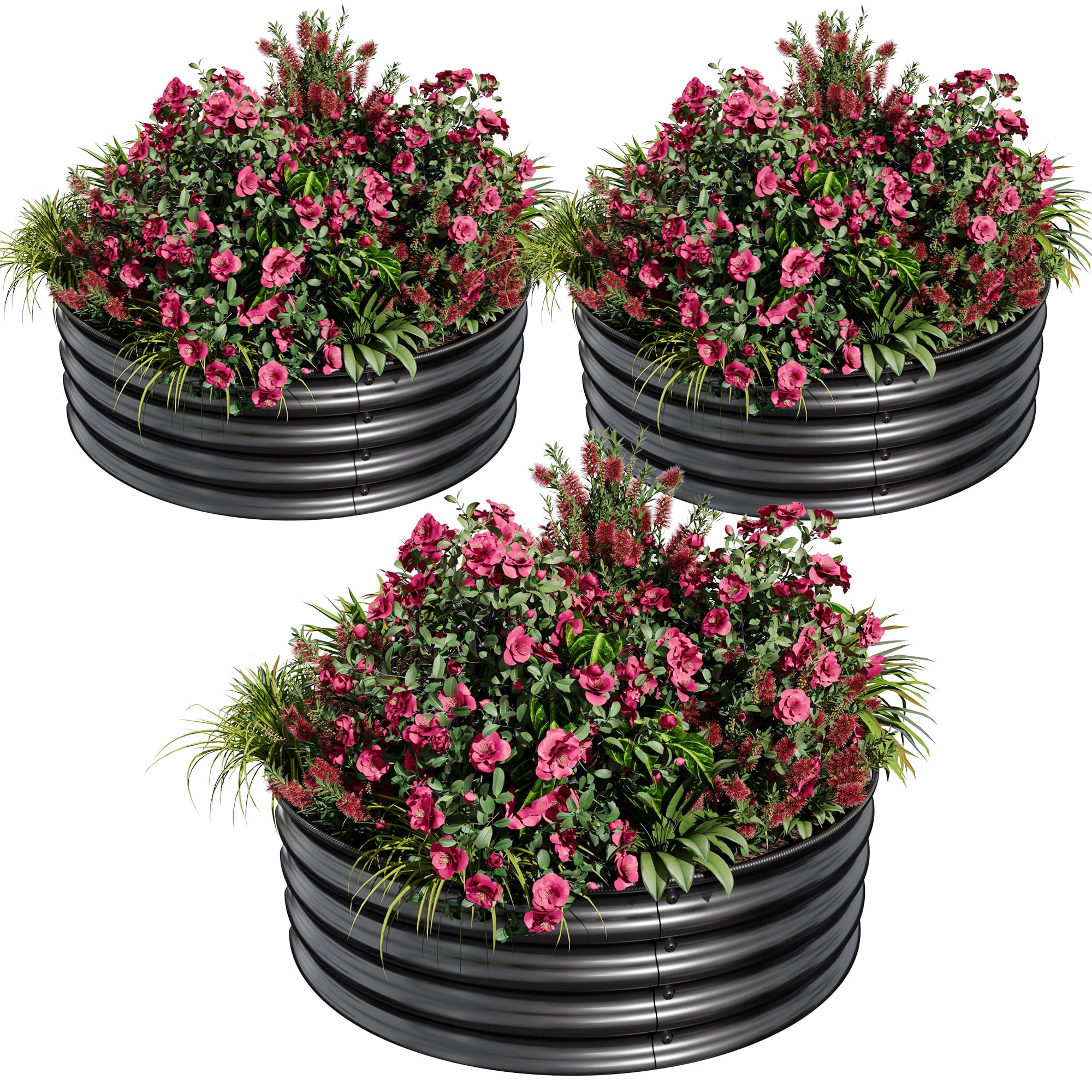 2x1FT Round Galvanized Raised Garden Bed, Rust & Corrosion Resistant Metal Box with Safe Edging for Outdoor Gardening, Black