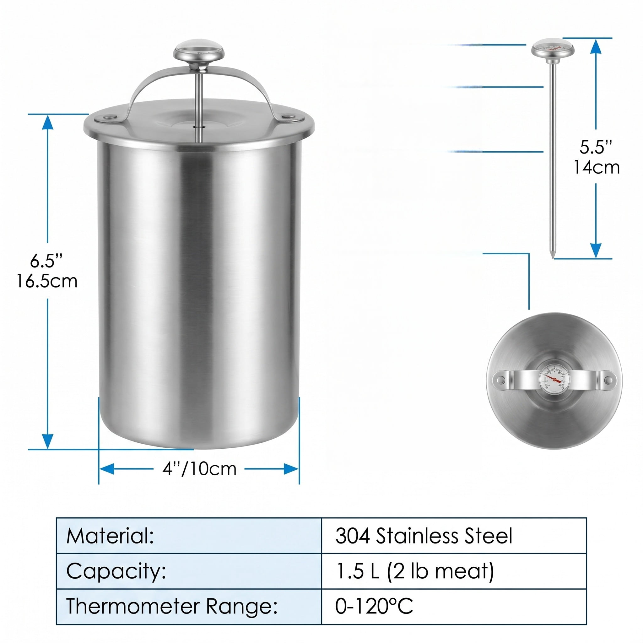 Stainless Steel Ham Maker Meat Press Cooker with Thermometer, DIY Homemade Deli Meat Mold for Bacon and Ham Making, Kitchen Use
