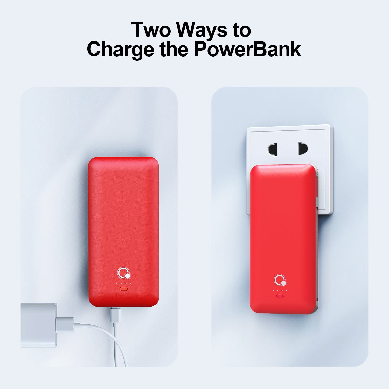Q 10000mAh Portable Charger, Slim USB B C Power Bank,4 Output External Battery Pack with Built-in AC Wall Plug Micro and USB C Three Cables Compatible with All mobilephone