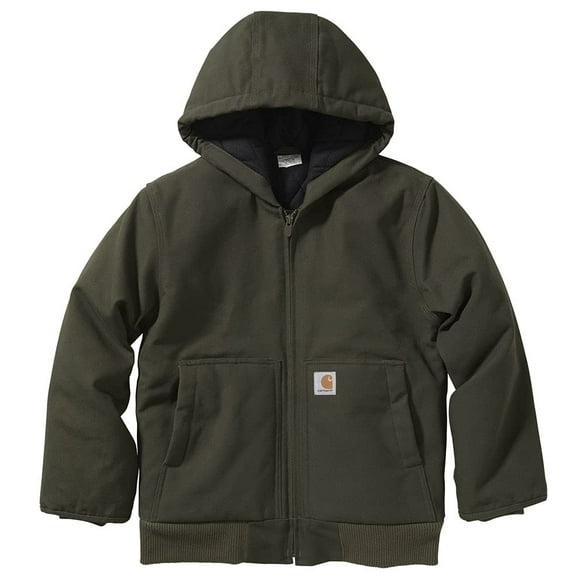 Carhartt Boys' Zip Front Flannel Quilt Lined Hooded Active Jac, Olive, 6 Years