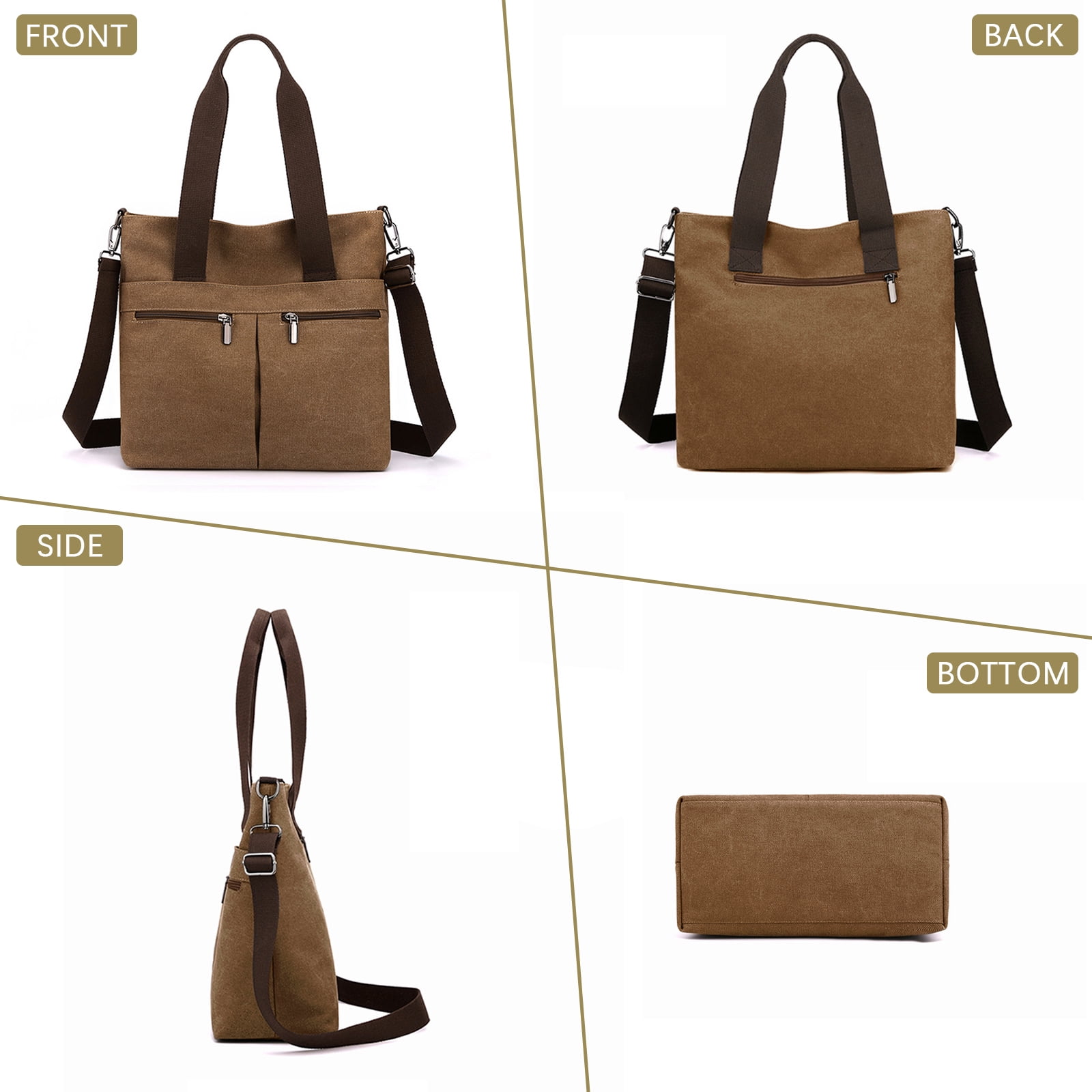 URSOFINE Women's Handbag Canvas Tote Bag Stylish Ladies Purse Lightweight Crossbody with Multi-Pocket & Adjustable Strap Durable Hobo Bags for Work Travel College Shopping Commuting Everyday Use