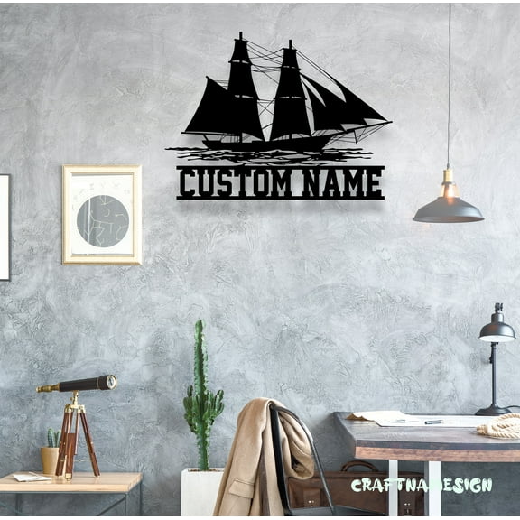 Craftnamesign Custom Sailboat Sailing Metal Wall Art LED Light, Personalized Sailboat Name Sign