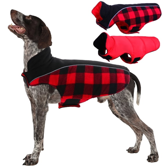 Kuoser Reversible Waterproof Dog Coat Warm Pet Jacket with Reflective Strip - Red, M