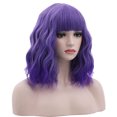 thumbnail image 4 of RightOn 14" Purple Wig Short Curly Wig with Bangs Synthetic Wigs Women Girls Highlight Purple Ombre Wig with Wig Cap, 4 of 5