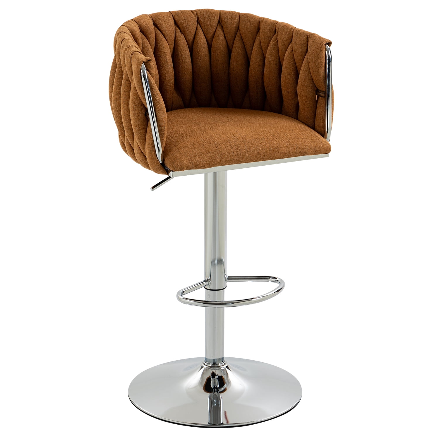 Swivel Bar Stool Set of 2, Adjustable Counter Height Chair with Woven Back and Footrest for Kitchen Cafe, Caramel