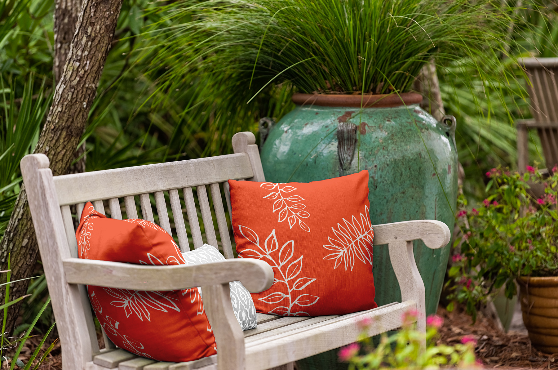20"x20" Simply Daisy Fern Leaves Poly Indoor/Outdoor Pillow, Orange Qty 1