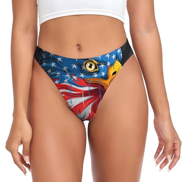 Balery Eagle Head With American Flag Tangas de Algodón para Mujer con Estampado – Ropa Interior Sexy, Transpirable, G-string-3X-Large