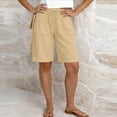 thumbnail image 5 of Women's Solid Color Casual Drawstring Sports Shorts with Pockets Summer Beach Travel Wear Khaki XL, 5 of 8