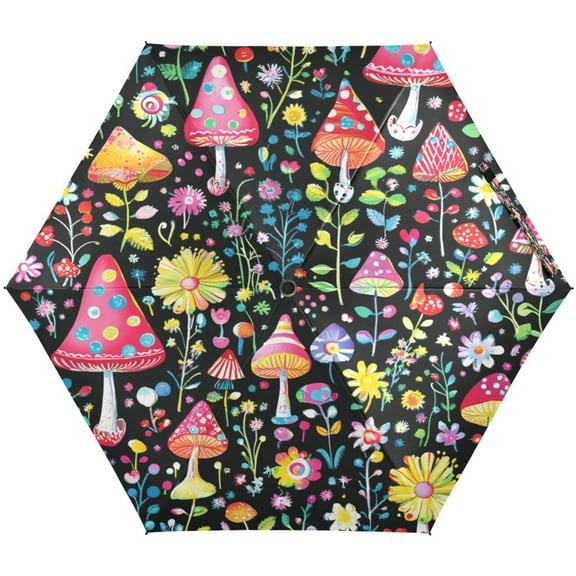Magic Mushroom Umbrellas for Sun Auto Open Close UV50 Waterproof 5-Fold Compact Fiberglass Frame