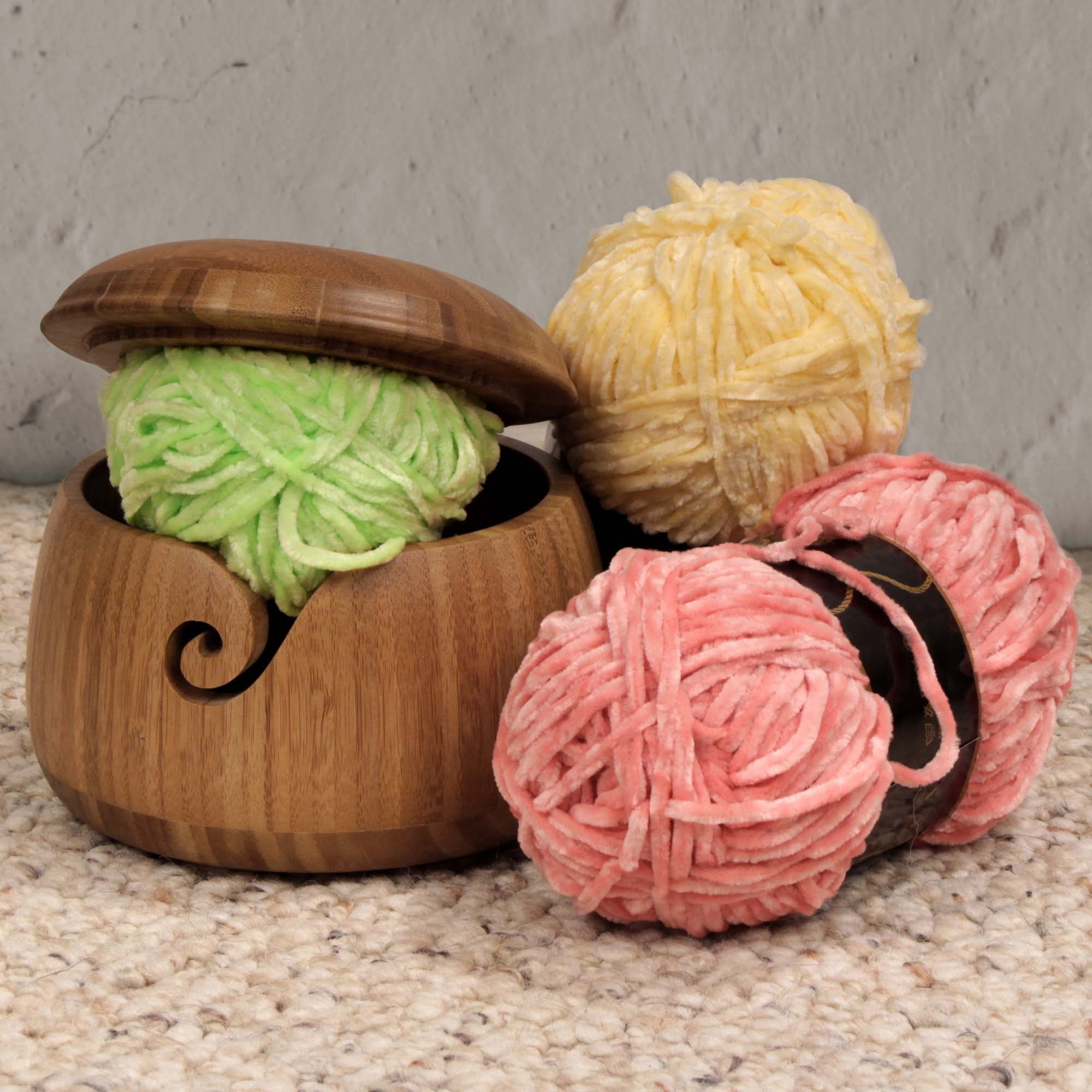 JubileeYarn Bamboo Yarn Bowl with Lid - Holder Knitting Crochet Accessories - Carbonized Brown - 10 Bowls