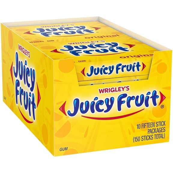Wrigley’s Juicy Fruit Original Chewing Gum, 10 Packs, 15 Sticks Each (150 Total)