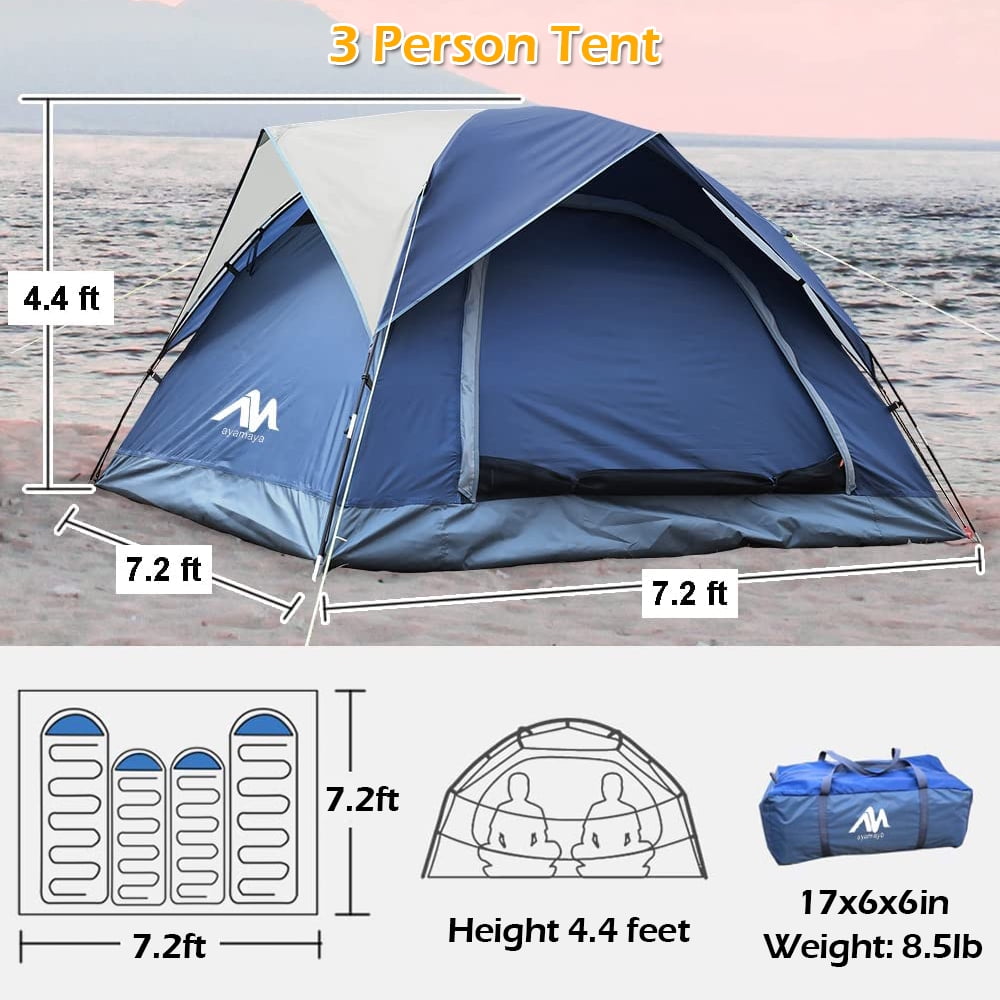 IC ICLOVER 2-3 Person Camping Tent, Waterproof Double Layer Dome Tent with 2 Doors & 2 Large Mesh Windows for Hiking Trave