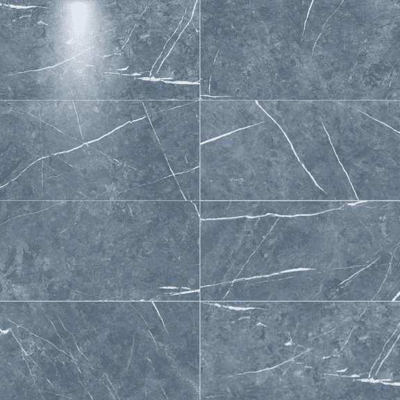 The Tile Life Opera Blue Marble Look Porcelain Tile - 12 x 24 in. - Glossy - 6-Piece - Floor, Wall - Large Format
