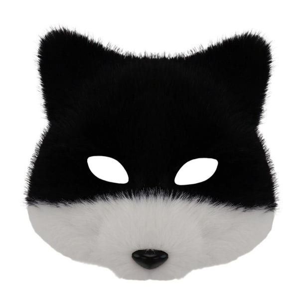 Máscara de media cara con forma de animal, cubre rostro, máscara de zorro para club, boda, baile de graduación, carnaval Blanco y negro