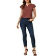 thumbnail image 2 of INSPIRE CHIC Blouse de Travail à Manches Courtes Col en V Uni pour Femmes TP Rouge Brique, 2 of 6