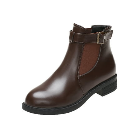 

Eloshman Womens Anti Slip Strap Buckle Chelsea Boot Office Comfort Round Toe Shoes Breathable Pull On Ankle Boots Red Brown 7