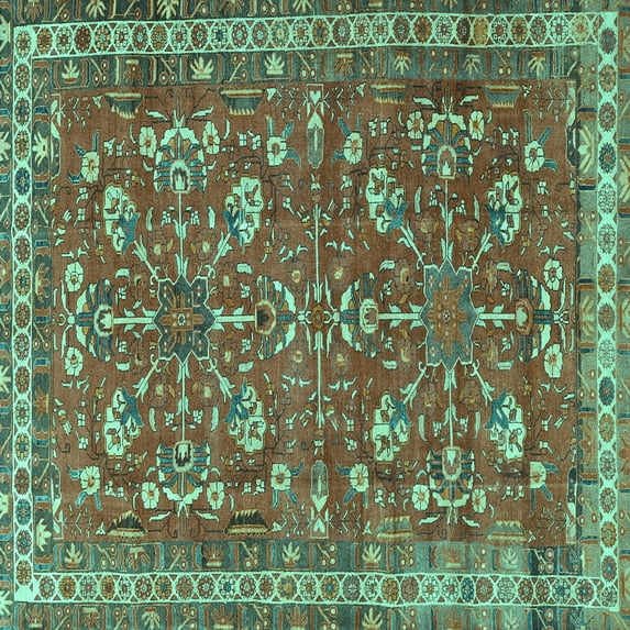 Ahgly Company Machine Washable Indoor Square Persian Turquoise Blue Traditional Area Rugs, 3' Square