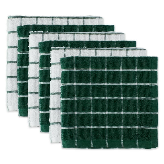 DII Dark Green Combo Windowpane Dishcloth Set of 6