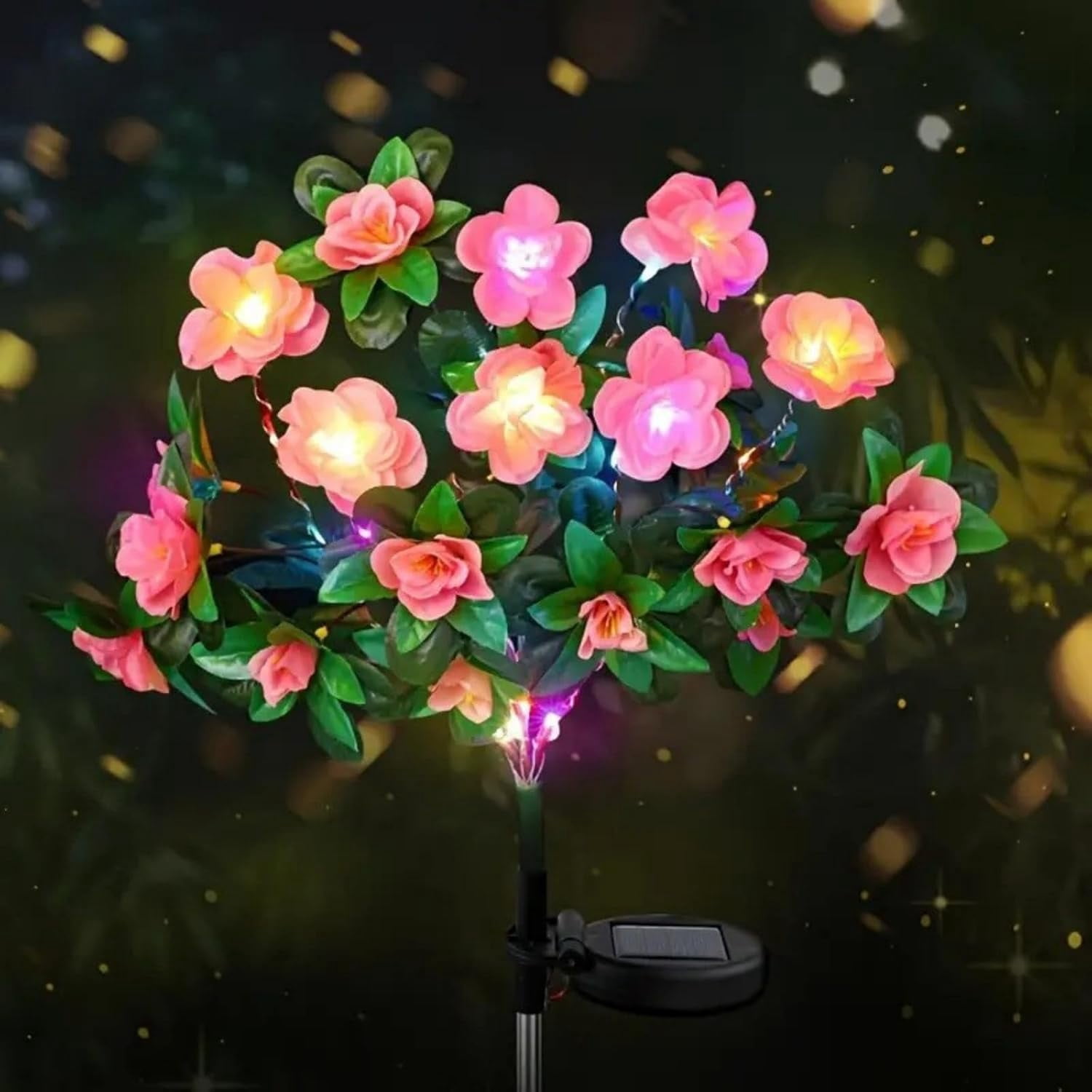 Memorial Garden Bloom Lights - Solar Powered Outdoor LED Flower Stake Lights, Auto On/Off Waterproof Landscape Lighting, Floral Decor for Grave Site, Yard, Patio