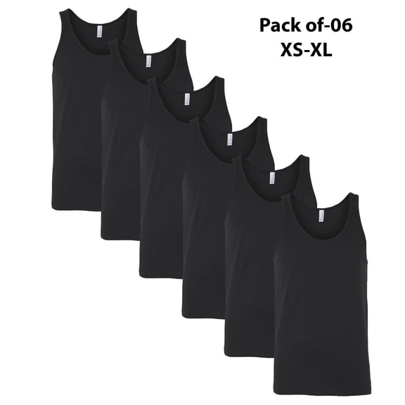 BELLA CANVAS Jersey Tank Tops | Men's Black Sleeveless T-Shirt, Unisex Tank Top for Men, Pack-6, Size-XS