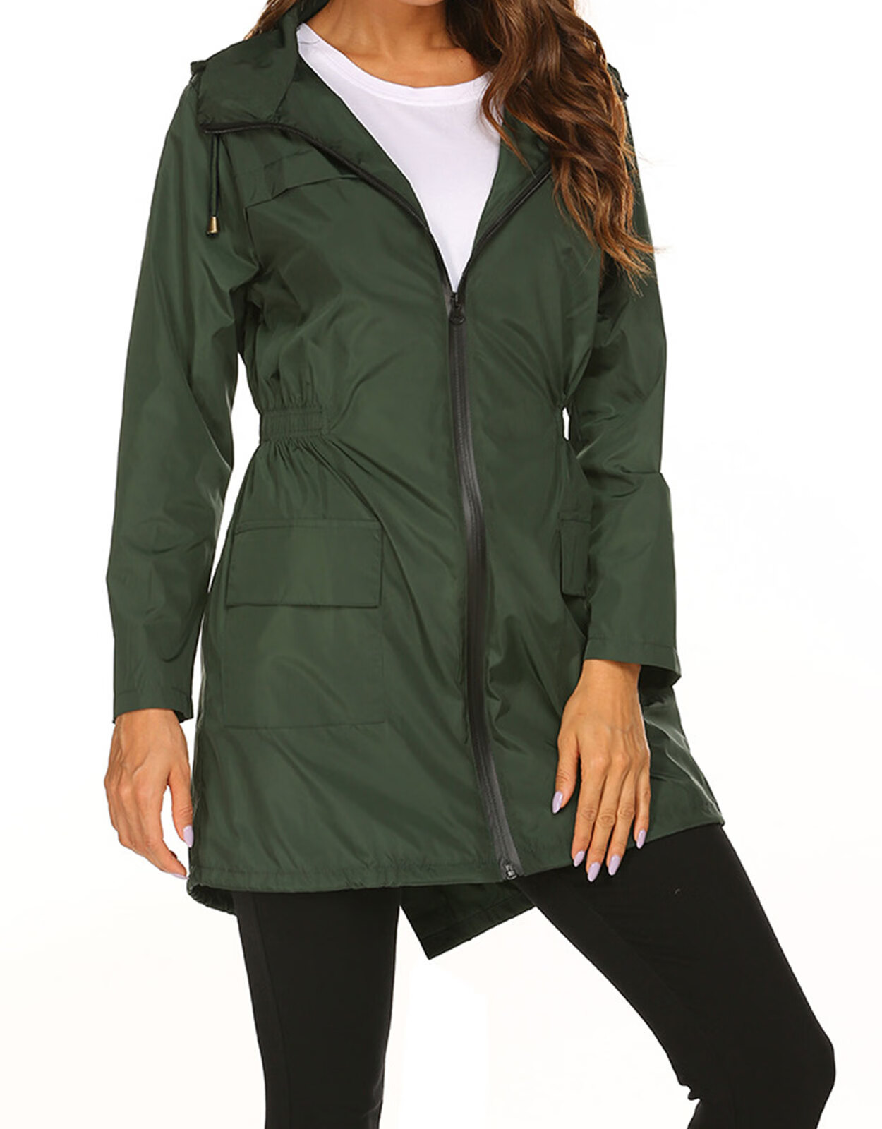 Rain Jackets for Women Waterproof Raincoats Lightweight Drawstrng Hooded Rain Jackets Windbreaker Outdoor Active Rainwear Jacket Alsol Lamesa - image 4 of 6