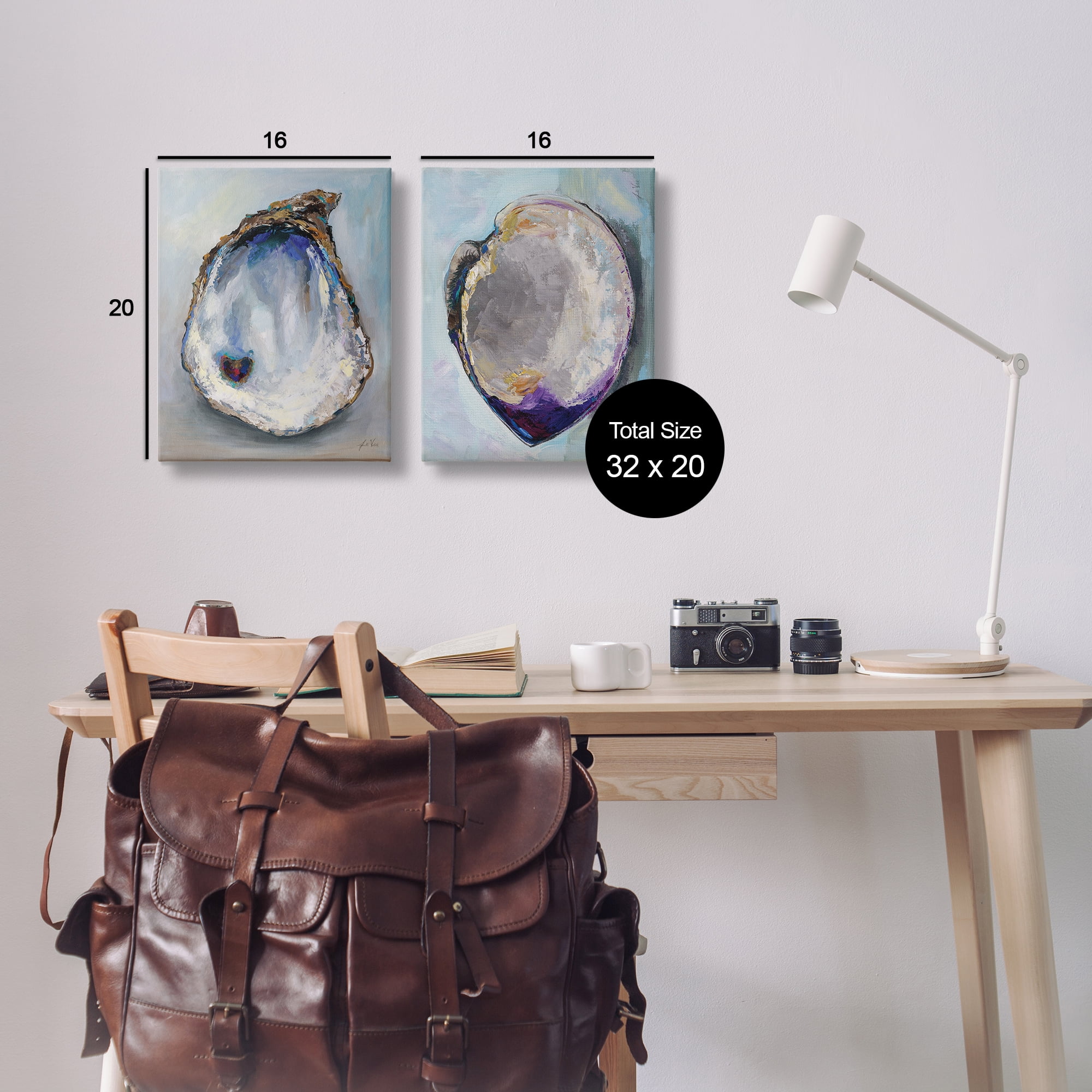 Stupell Industries Open Oyster Clam Shell Nautical & Beach Painting Wrapped Canvas Art Print Wall Art, 16 x 20, Set of 2