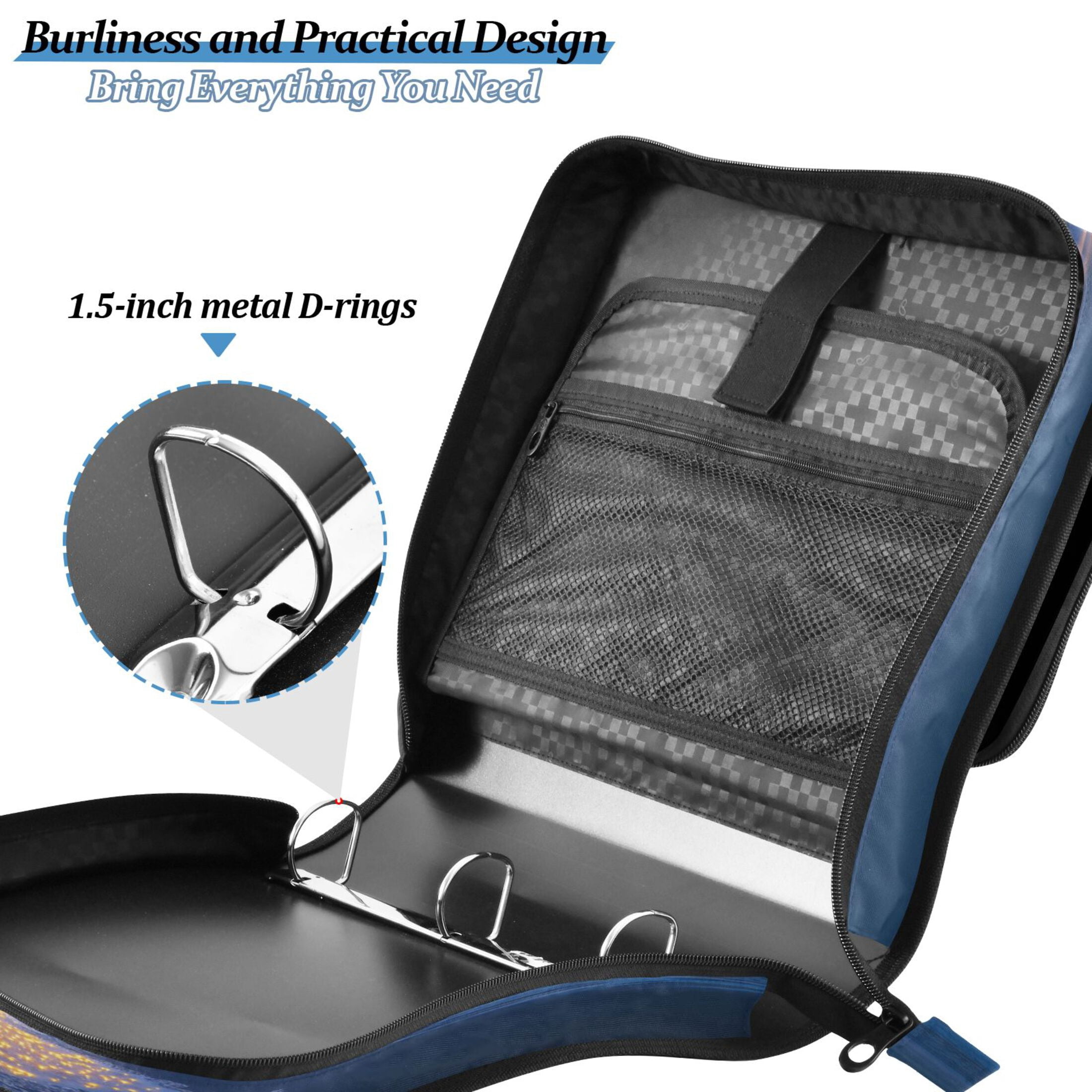 YAZAOO Zipper Binder trapper keeper Documents Organized Design Glowing Celestial over Ocean Printed