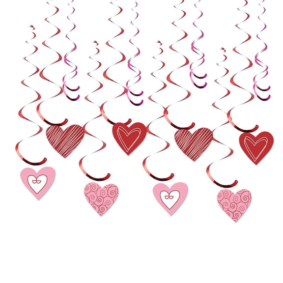 Coollooc 8 PCS Valentine's Day Hearts Hanging Swirl Banner Decorations, Loving Heart Foil Swirl Garland Valentines Words Card Hanging Swirls Banners for Wedding Party Decoration Supplies(Pink)