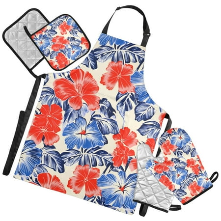 Ryvnso Elegant Tropical Flower-t5 Kitchen Apron Oven Mitts Set Pot Holders