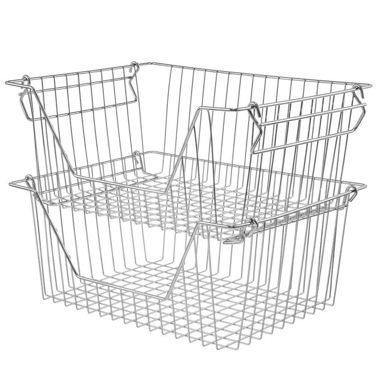 SANNO Freezer Storage Baskets, Stackable Wire Storage Baskets Bin Organizer  Refrigerator Chest Basket Organizers Bins for Storage Pantry Home, Bathroom,  Closet Organization, Set of 4 