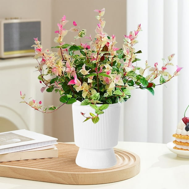 Jarrón hidropónico con maceta transparente autorregante | Jardinera de vidrio plástico imitado 5.12x3.94" | Riego automático, decoración para el salón, bambú de la suerte, arreglo de rosas