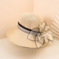 thumbnail image 1 of Women's Wide Brim Straw Bucket Hat with Floral Mesh Fascinator for Church, Weddings, and Beach Sun Protection - Perfect Valentine's Gift, 1 of 4