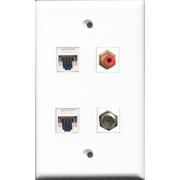 RiteAV 1 Port RCA Red and 1 Port Coax Cable TV- F-Type 2 Port Cat5e Ethernet White Wall Plate