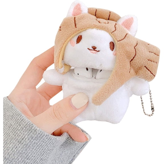Creative Cute Plush Cat Design Air pods Cover Fashion Portable AirPods Accessories Wireless Earphone Shockproof Protector Compatible with Airpods Pro White
