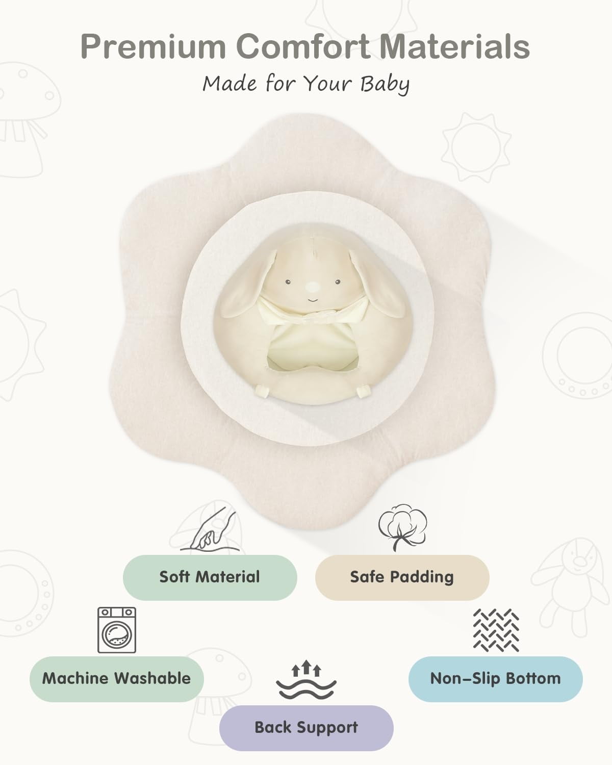 Baby Gym Play Mat, Sitting-up Babies Seats for Infants,with 5 Detachable Toys, Infant Toddler Activity Tummy Time Playmats for Newborn 0-12 Months, Beige