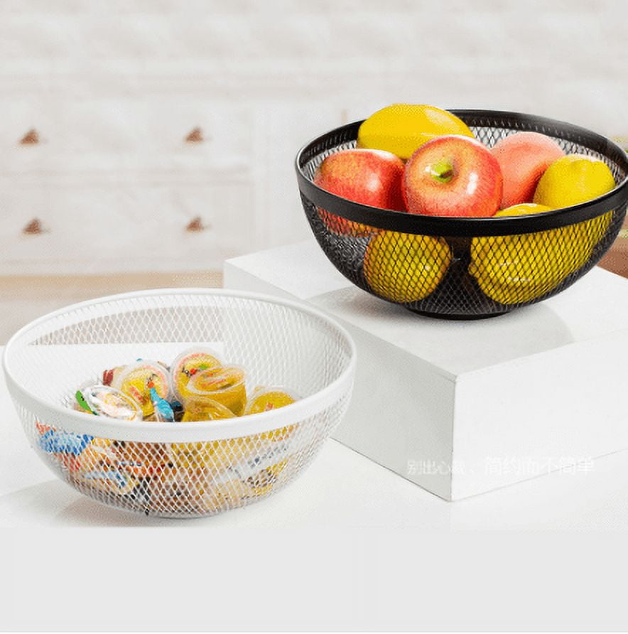 Metal Mesh Fruit Basket 10'Diameter Large Candy Bowl Large Black Round Decorative Bowl For Kitchen Countertop Home