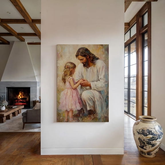 Velto Jesus With Child Canvas Wall Art Heartwarming Inspirational Décor Canvas, SIZE 8x10 INCLUDE Pine Wood Frame 1.25-Inch